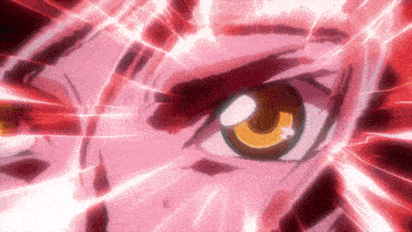 a close up of a cartoon character 's eye with red light behind it