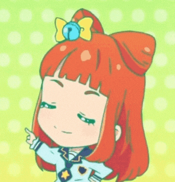 a cartoon drawing of a girl with red hair and a bell on her head