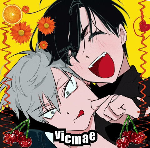 a couple of anime characters with the name vicmae on the bottom right