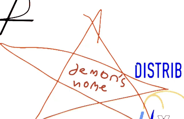 a drawing of a star with demon 's home written in red