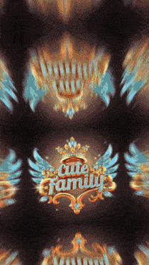 a logo for cute family with wings and a crown on a dark background