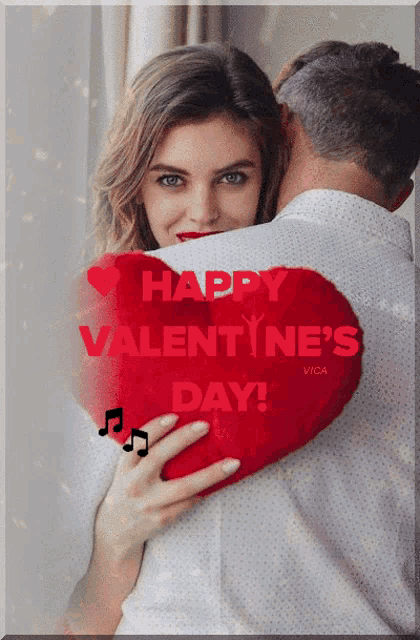 a happy valentine 's day greeting card with a man and woman hugging