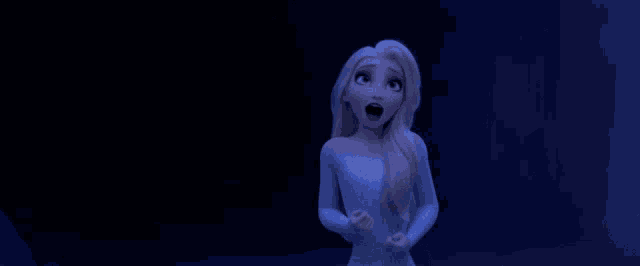elsa from the movie frozen is standing in the dark