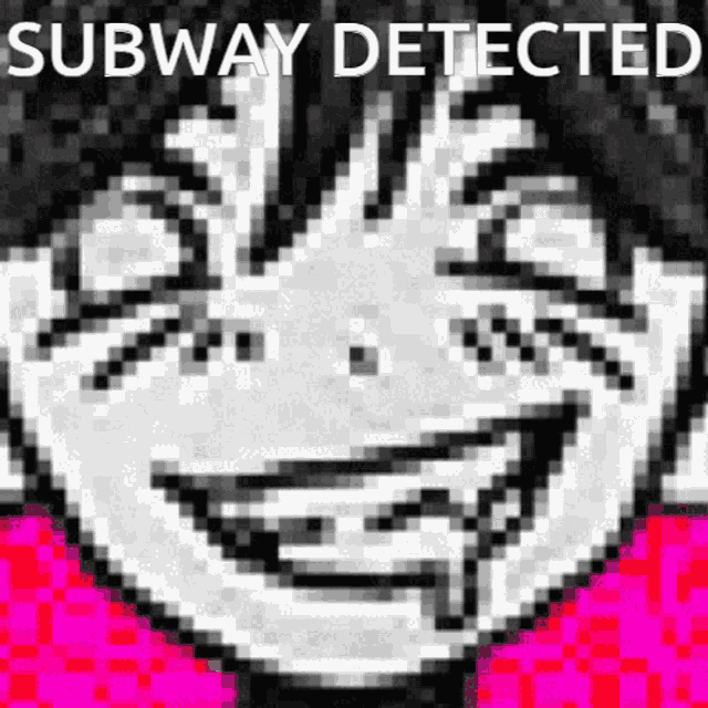 a black and white pixel art of a person 's face with the words `` subway detected '' written above it .