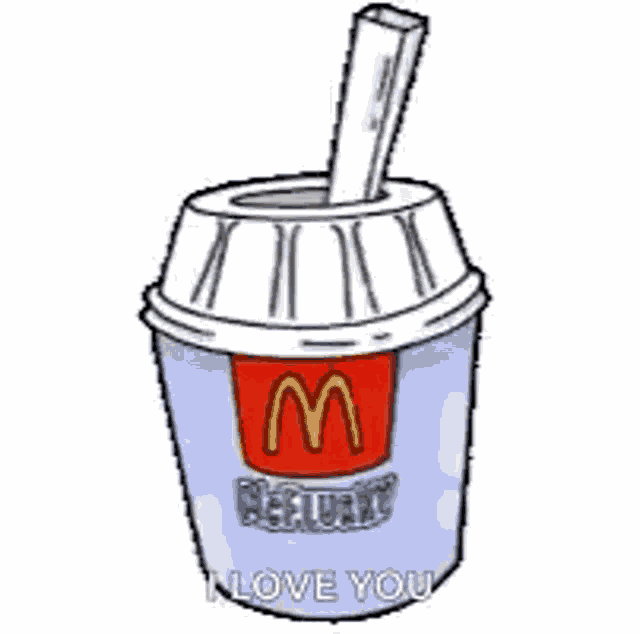 a cartoon of a mcdonald 's cup with a straw .