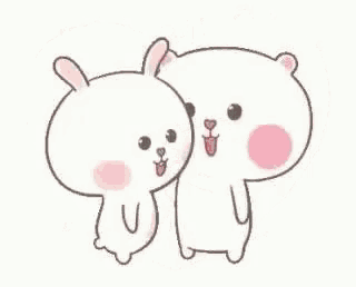 a cartoon bear is kissing another bear on the cheek .
