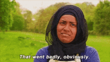 a woman wearing a hijab says that went badly obviously .