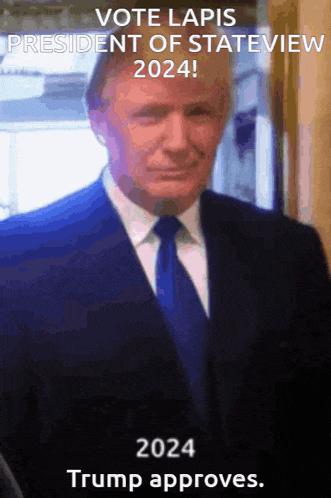 a man in a suit and tie with the words vote lapis president of stateview 2024 2024 trump approves