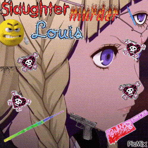 a picture of a girl with a gun and the words " slaughter murder louis "