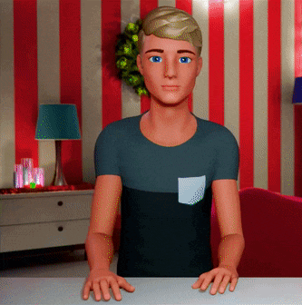 a man with blue eyes is sitting at a table