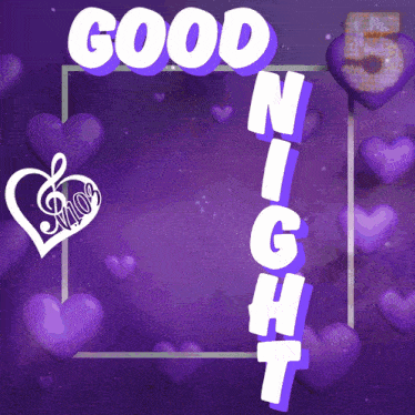 a purple background with hearts and the words good night in white letters