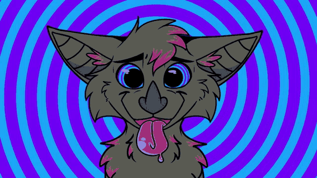 a cartoon drawing of a dog with its tongue out