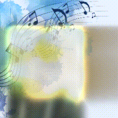 a painting of music notes on a yellow background