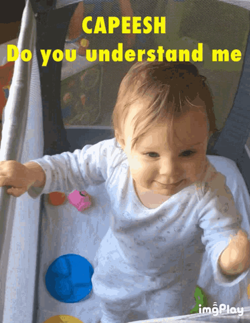a baby in a crib with the words capeesh do you understand me below it