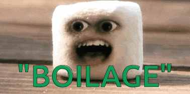 a marshmallow with a face on it and the word boilage written below it