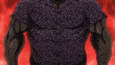 a man in a purple shirt with a floral pattern