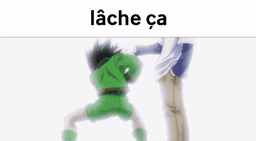 a person standing next to a person with the word lache ca above them