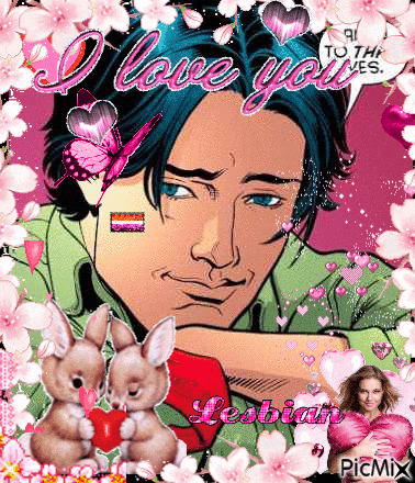 a picture of a man with a speech bubble that says i love you lesbian