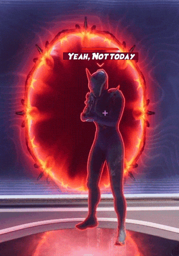 a silhouette of a man standing in front of a red circle that says " yeah not today "
