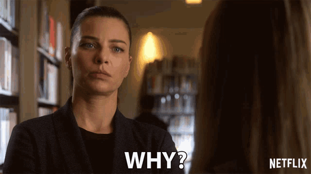 a woman says why in front of a netflix ad