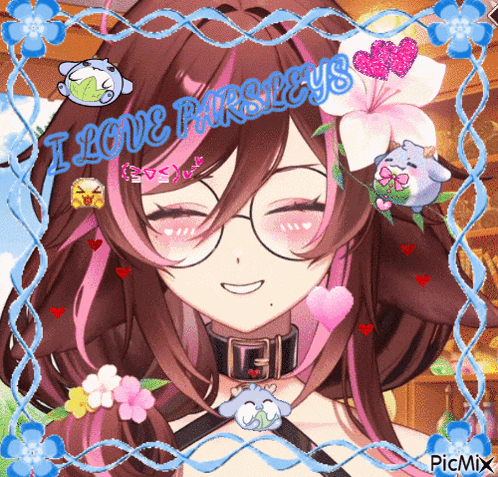 a picture of a girl with glasses and the words i love parsleys on it
