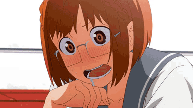 a girl with glasses is making a surprised face