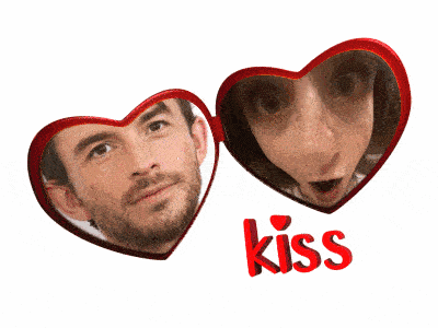 a picture of a man and a woman with the word kiss below