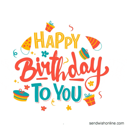 a happy birthday to you greeting card with gifts and party hats