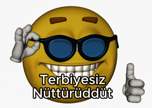 a smiley face with sunglasses and the words terbiyesiz nutturüddüt on it