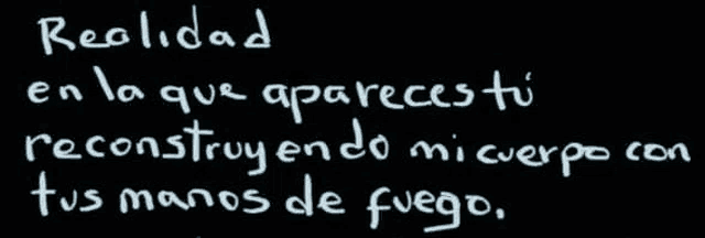 a black background with white writing that says realidad en la que apareces tu reconstruyendo mi cuerpo con tus manos de fuego