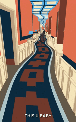 an illustration of a hallway with the words " this u baby " at the bottom
