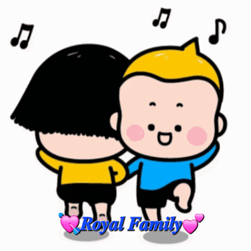 a cartoon of a boy and a girl dancing with the words royal family above them