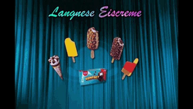 an advertisement for langnese eiscreme shows different types of ice cream on a stage