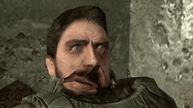 a man with a beard is making a funny face with his mouth open