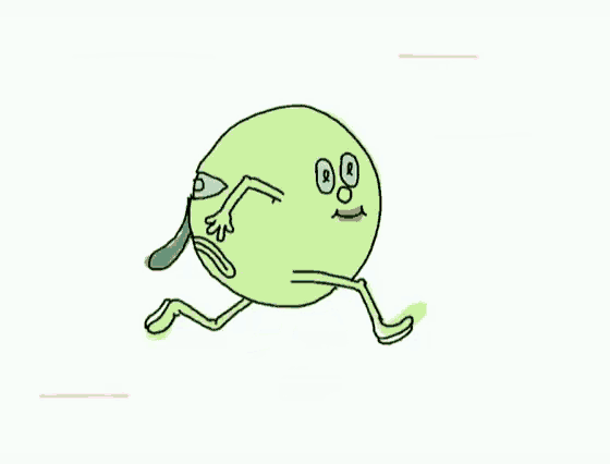 a cartoon drawing of a green circle with a smiley face on it