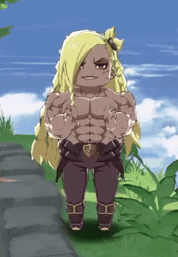 a cartoon character with a braided hair and muscles