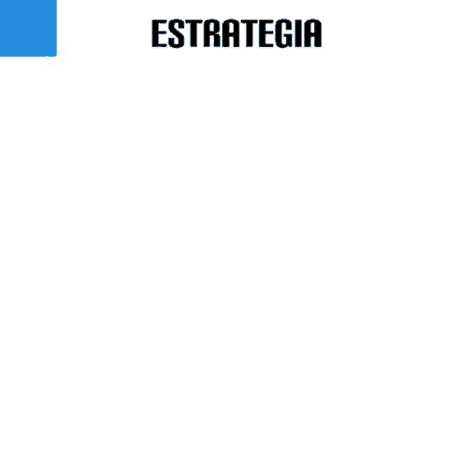 a blue background with a black and white checkerboard and the word estrategia
