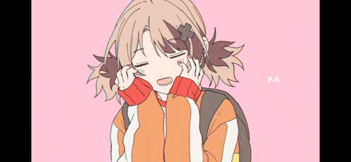 a drawing of a girl with pigtails covering her face with her hands