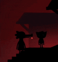 two cartoon characters are standing next to each other and a speech bubble says what