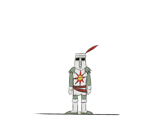 a cartoon drawing of a knight holding a sun with a face on it
