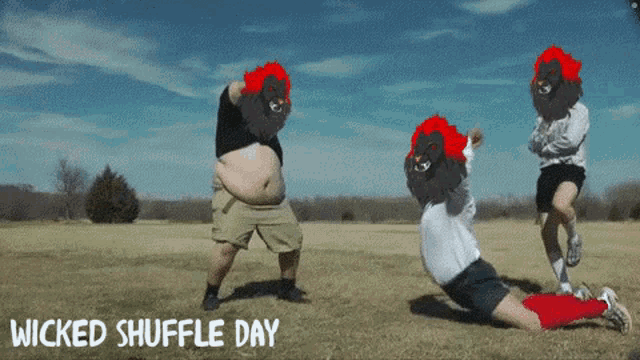 a wicked shuffle day advertisement with a fat man and two boys