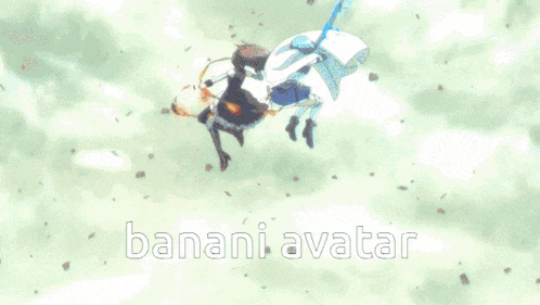 two anime characters are flying through the air with the words " banani avatar " written below them