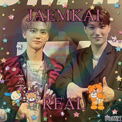 a picture of two men with the words jaemkai real on the top