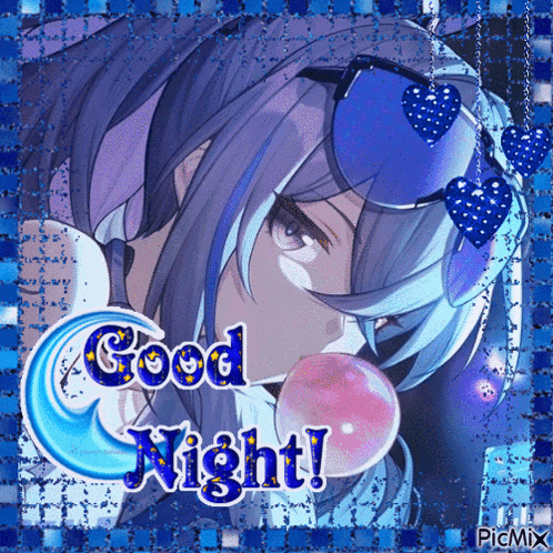 a picture of a girl blowing a bubble and the words " good night "