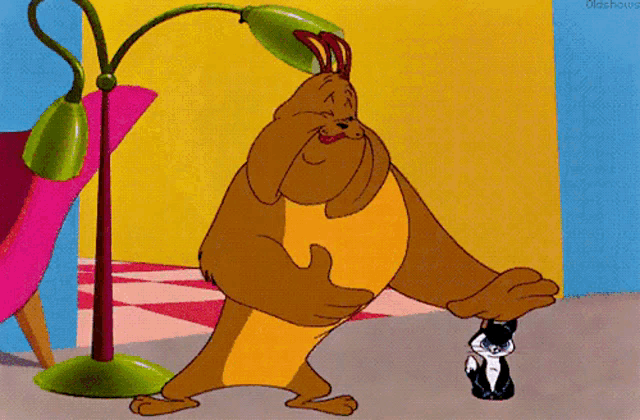 a cartoon of a dog holding a cat with the words oldshow on the bottom right