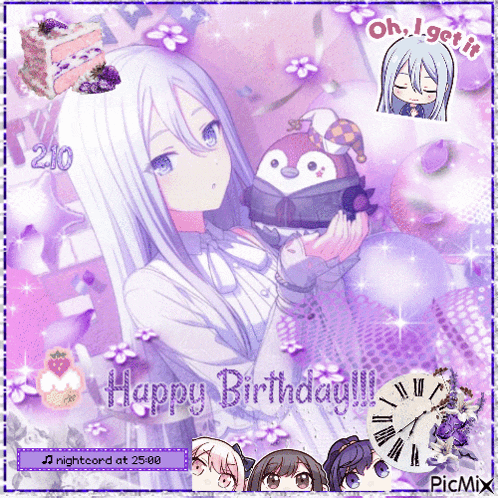 a picture of a girl holding a cake with the words happy birthday on it