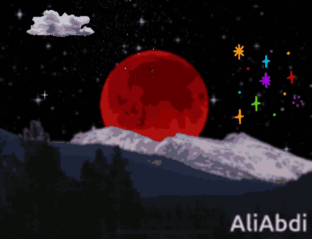 a pixel art of a full moon with the name aliabdi on the bottom right