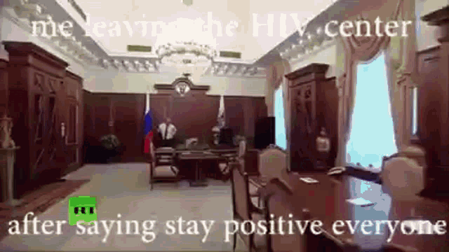 Putin Stay Positive Everyone GIF - Putin Stay Positive Everyone Leaving The Hiv Center GIFs