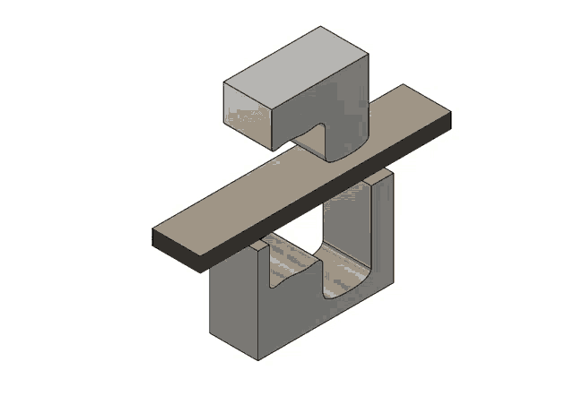 an isometric drawing of a piece of metal being pressed against a wooden surface