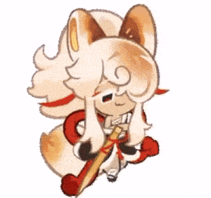 a cartoon sheep is holding a sword and a scarf around its neck .